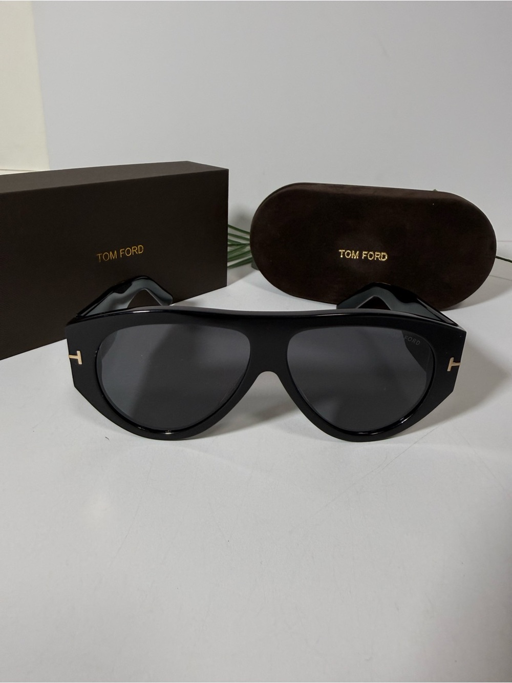 Tom Ford Black Sunglasses with Gold T Accents